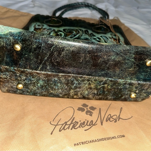 Patricia Nash tote teal/brown/gold 13 1/2 x 12 1/2 x 5 fuchsia/pink inter - Picture 4 of 11